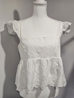 Lulus Always Your Baby White Eyelet Peplum Square-Neck Babydoll Top Size XL